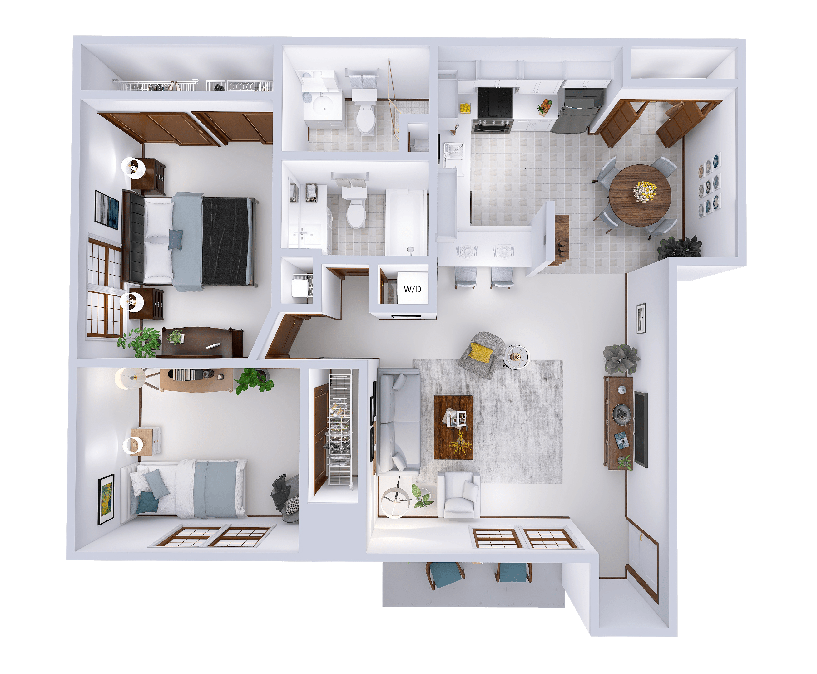 Floor plan for 2 beds, 2 baths, 976 sqft